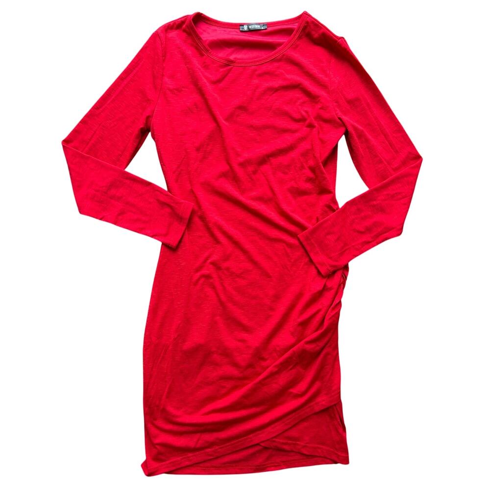 🥶 BTFBM Red Long Sleeve Side Ruched Mini Dress Size Medium